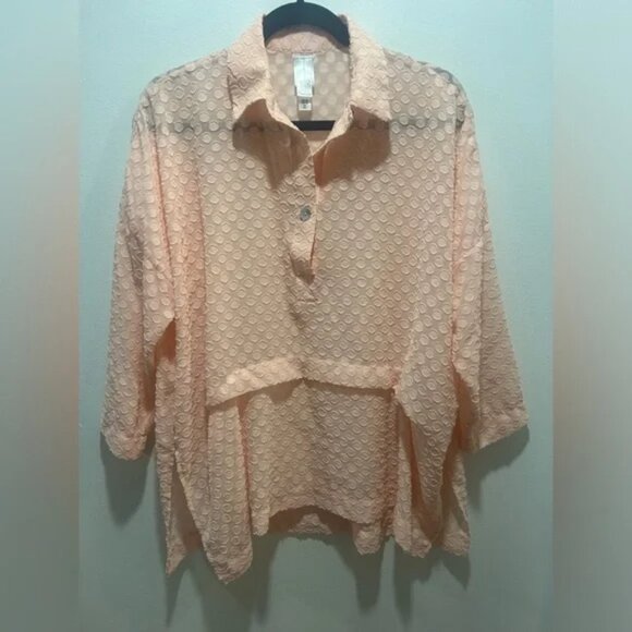 WYNNE LAYERS size M peach 3/4 sleeve popover tunic, light weight, relaxed fit - Picture 1 of 9